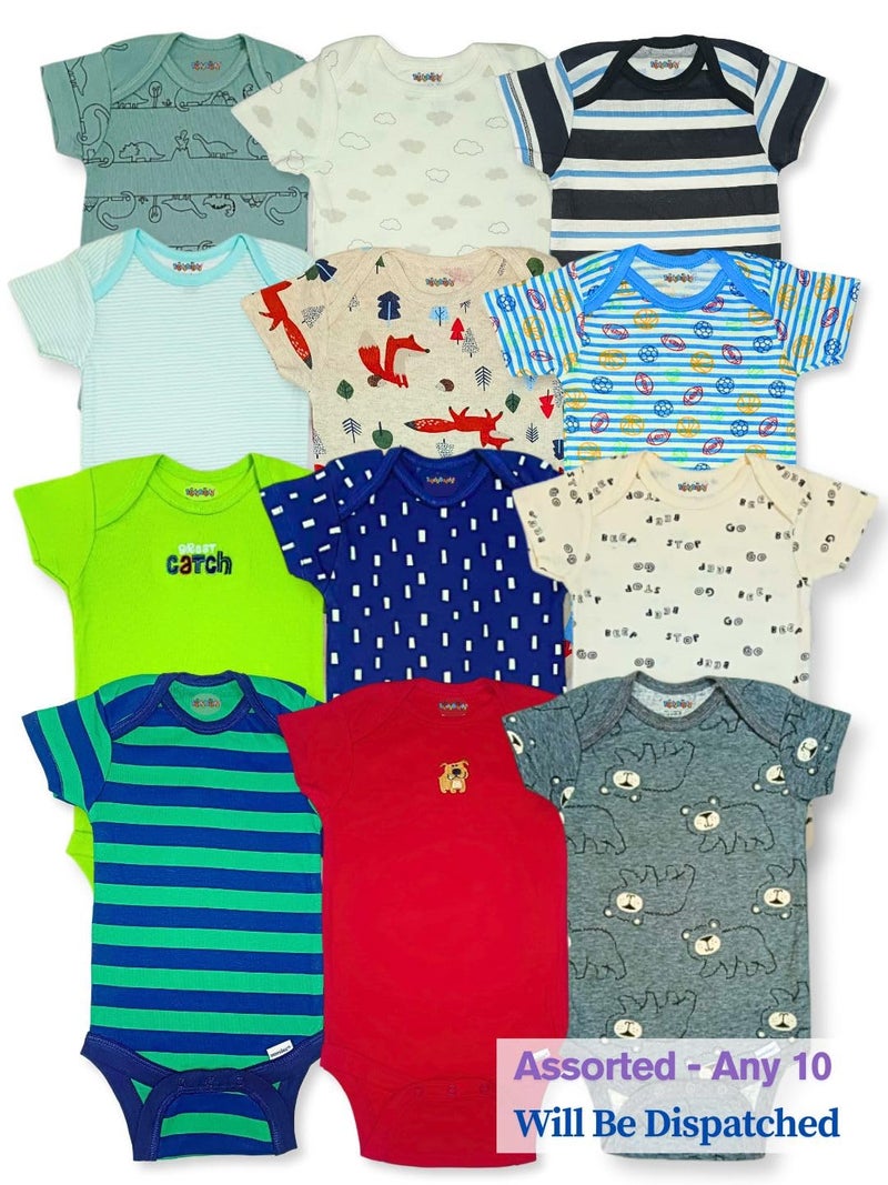 TuddyBuddy 100% Cotton Half Sleeves Romper/Bodysuit for Baby Boys (Pack of 10 Pcs HS, 9-12 Months, Multicolor) - Image 3