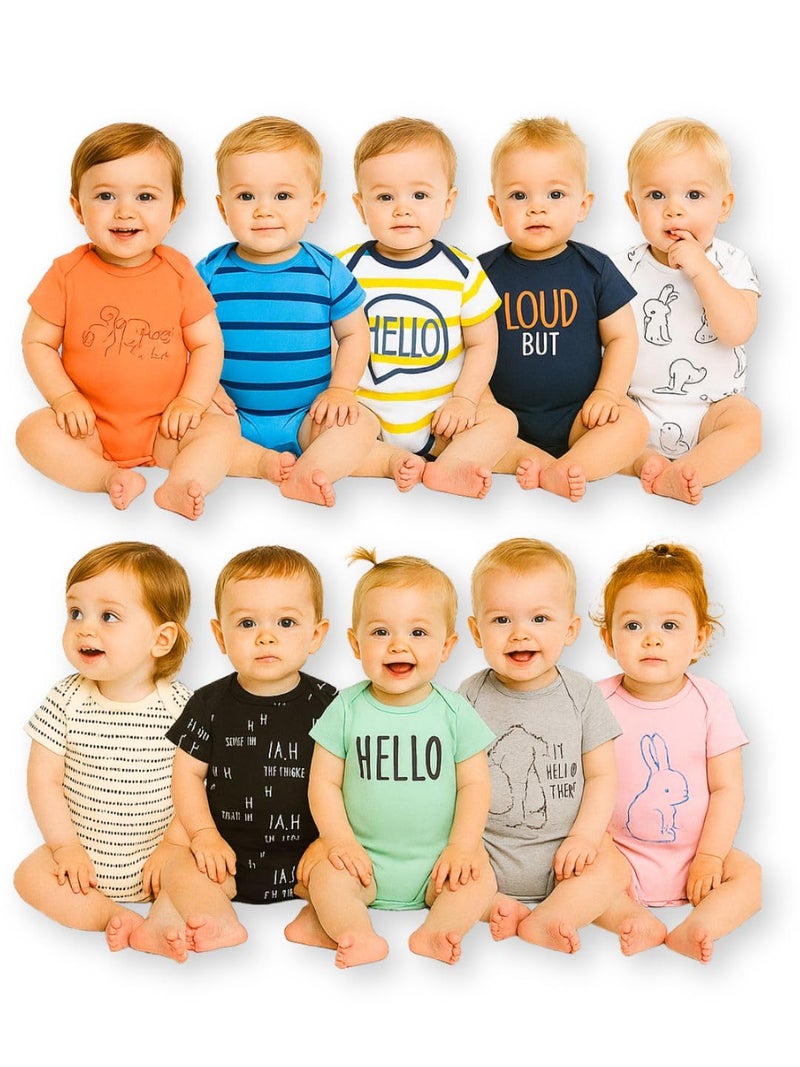 TuddyBuddy 100% Cotton Half Sleeves Romper/Bodysuit for Baby Boys (Pack of 10 Pcs HS, 9-12 Months, Multicolor) - Image 2