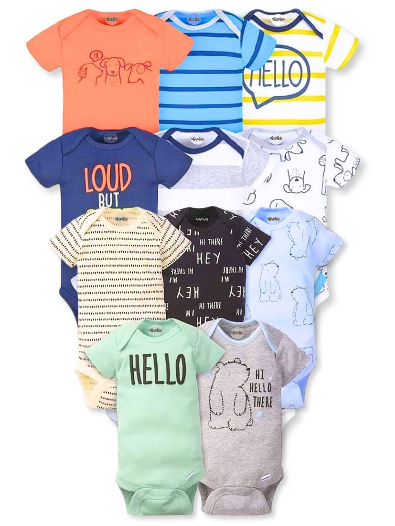 TuddyBuddy 100% Cotton Half Sleeves Romper/Bodysuit for Baby Boys (Pack of 10 Pcs HS, 9-12 Months, Multicolor) - Image 1