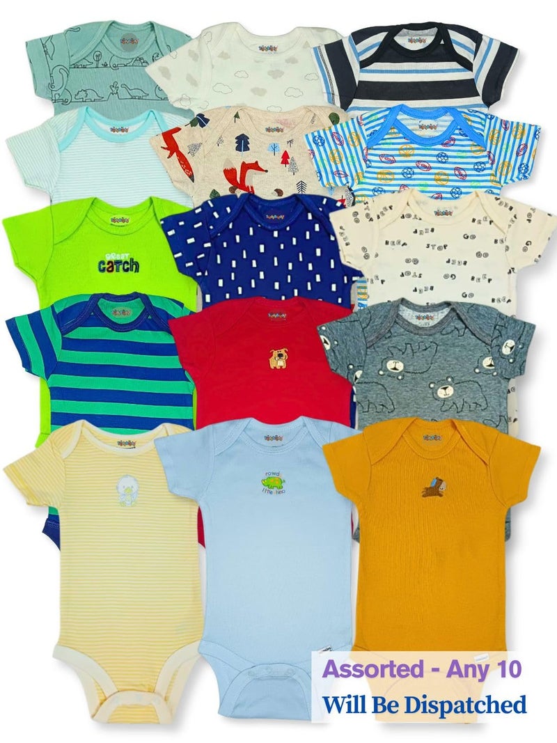 TuddyBuddy 100% Cotton Half Sleeves Romper/Bodysuit for Baby Boys (Pack of 10 Pcs HS, 9-12 Months, Multicolor) - Image 4