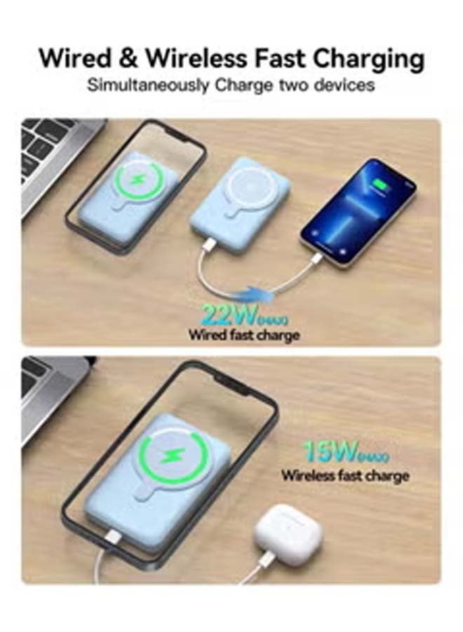 Magnetic Wireless Portable Charger 10000mAh MagSafe Battery Pack 15W Fast Charging USB-C Power Bank Foldable Stand Compatible iPhone 14/13/12 Pro Max Plus Mini (White)