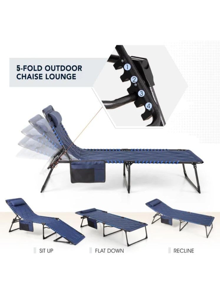 Arcanine - Arcanine Reclining Lounger Folding Padded Folding Camping Bed Patio Chaise Swing Chair 5 Position Adjustable Support 350 lbs Portable Camping Bed with Pillow and Side Pocket AR04 - Image 1