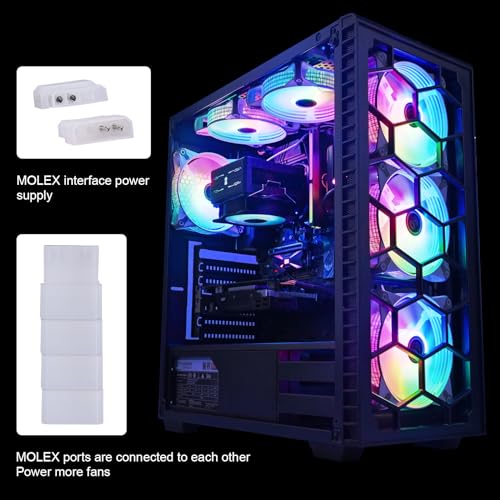 DS leddess DS Static RGB LED 120MM White Case Fan for PC Cases, CPU Coolers, Radiators System (6 Pack RGB Fans kit, DK Series) - Image 4