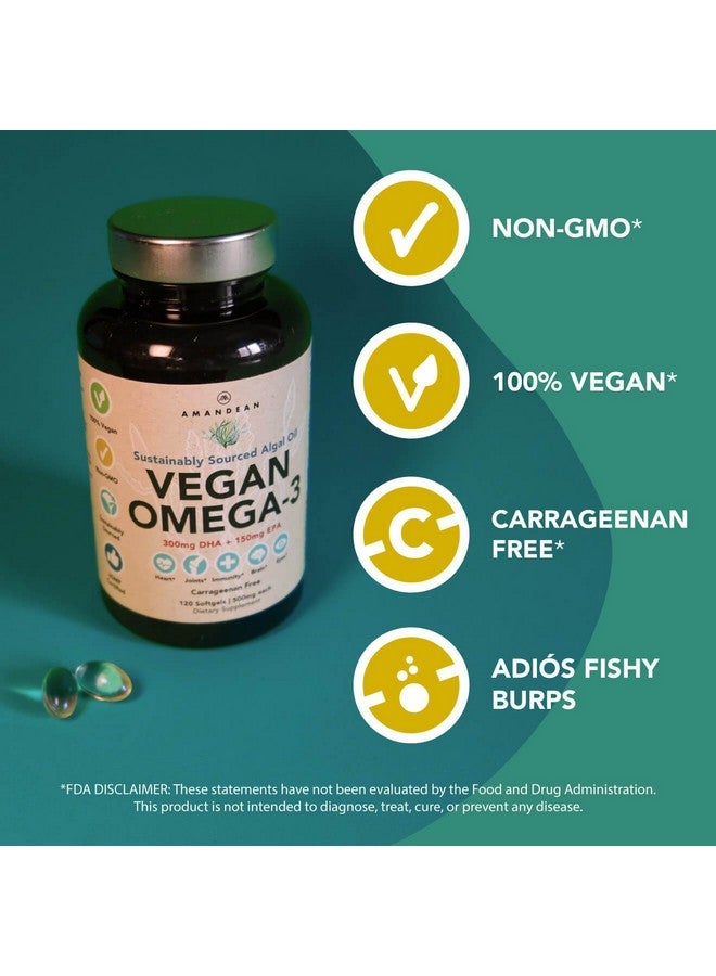أماندين مكمل غذائي نباتي من أوميغا 3 من AMANDEAN. بديل ممتاز لزيت السمك. حمض الدوكوساهيكسانويك وحمض إيكوسابنتينويك من الطحالب. كبسولات هلامية ناعمة خالية من الكاراجينان. أحماض دهنية أساسية من الطحالب. مكمل غذائي نباتي لدعم القلب والدماغ والعين والبشرة والمناعة. (120 قرصًا) - Image 2