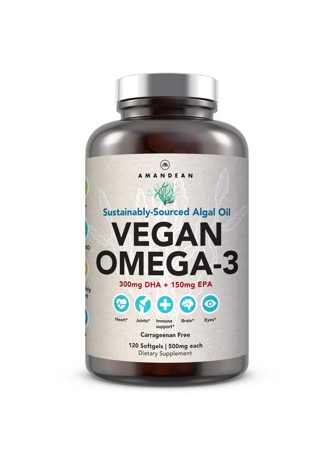 أماندين مكمل غذائي نباتي من أوميغا 3 من AMANDEAN. بديل ممتاز لزيت السمك. حمض الدوكوساهيكسانويك وحمض إيكوسابنتينويك من الطحالب. كبسولات هلامية ناعمة خالية من الكاراجينان. أحماض دهنية أساسية من الطحالب. مكمل غذائي نباتي لدعم القلب والدماغ والعين والبشرة والمناعة. (120 قرصًا) - Image 1