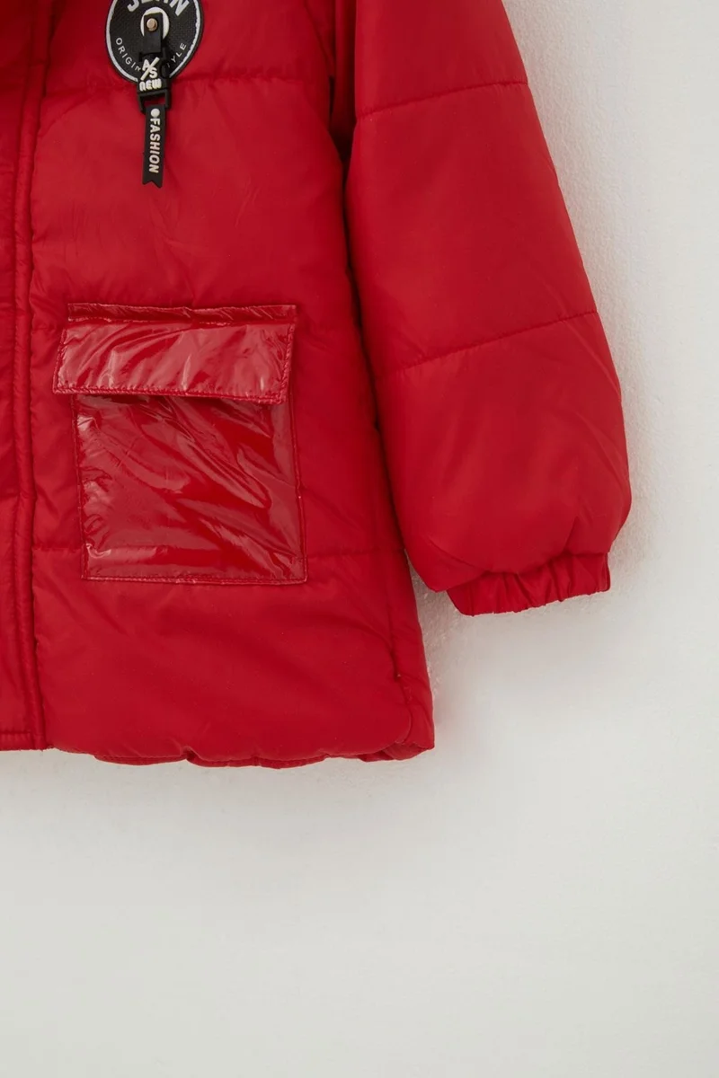 Esso Mandolin Boy's Coat with Pocket and Hood and Emblem, 2-6 Years, Red