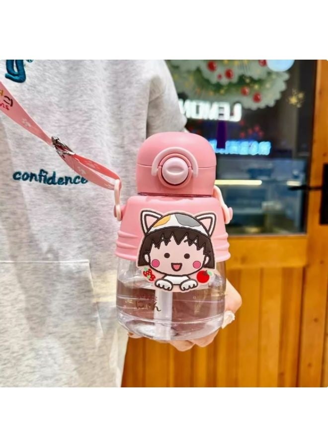 Generic Brand Chibi Maruko  Water Bottle with Protective Case, Cartoon Design, Pink - Image 2