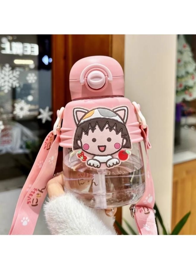 Generic Brand Chibi Maruko  Water Bottle with Protective Case, Cartoon Design, Pink - Image 3