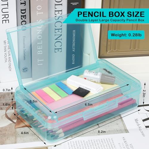 DANRONG Plastic Pencil Box, Large Capacity Pencil Case, Pencil Boxes Double Layer for Kids Adults,Colored Pencil Case,Hard Crayon Box Storage with Snap-Tight Lid for School Office Supplies(Light Blue) - Image 2