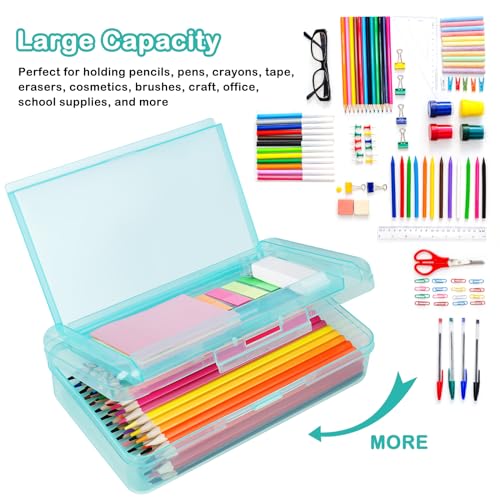 DANRONG Plastic Pencil Box, Large Capacity Pencil Case, Pencil Boxes Double Layer for Kids Adults,Colored Pencil Case,Hard Crayon Box Storage with Snap-Tight Lid for School Office Supplies(Light Blue) - Image 3