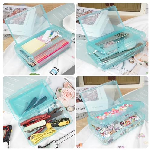 DANRONG Plastic Pencil Box, Large Capacity Pencil Case, Pencil Boxes Double Layer for Kids Adults,Colored Pencil Case,Hard Crayon Box Storage with Snap-Tight Lid for School Office Supplies(Light Blue) - Image 5
