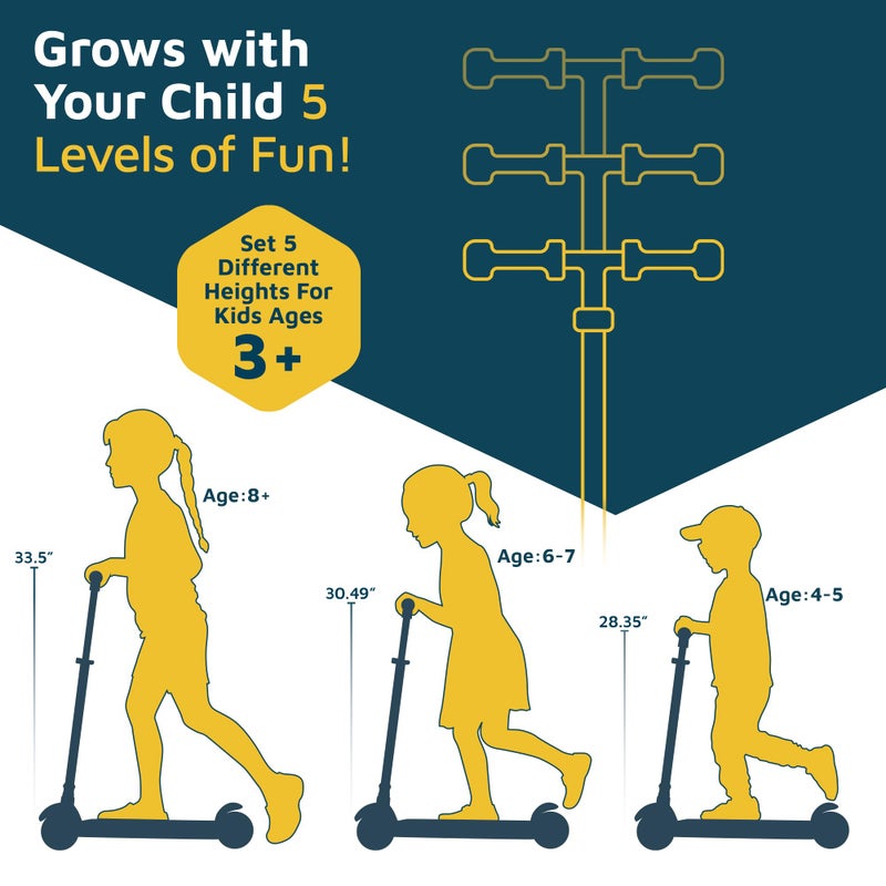 Lifemaster 3-Wheel Kids Scooter with Multi-Color Lights on Deck & Wheels â€“ 5-Height Adjustable Handlebar, Wide Anti-Slip Deck, Child Safety Certified, Boys & Girls Ages 3+ Supports Up to 150 lbs, Blue - Image 2