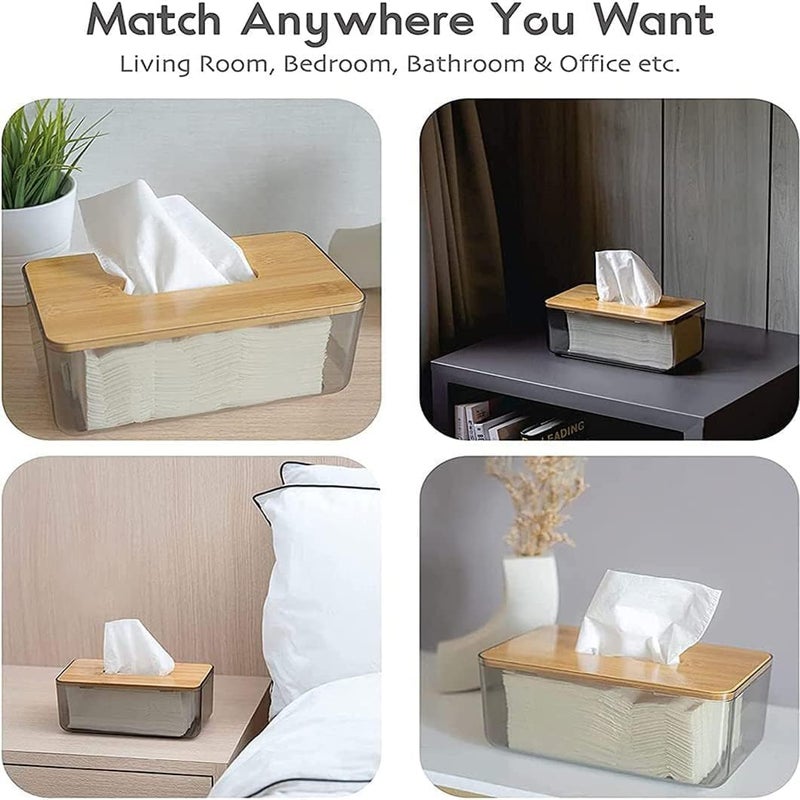 Transparent Tissue Box Cover with Bamboo Lid – Minimalist Rectangle Tissue Holder & Dispenser for Facial Tissues or Dryer Sheets, Large Size for Bathroom, Living Room, or Bedroom - Image 5