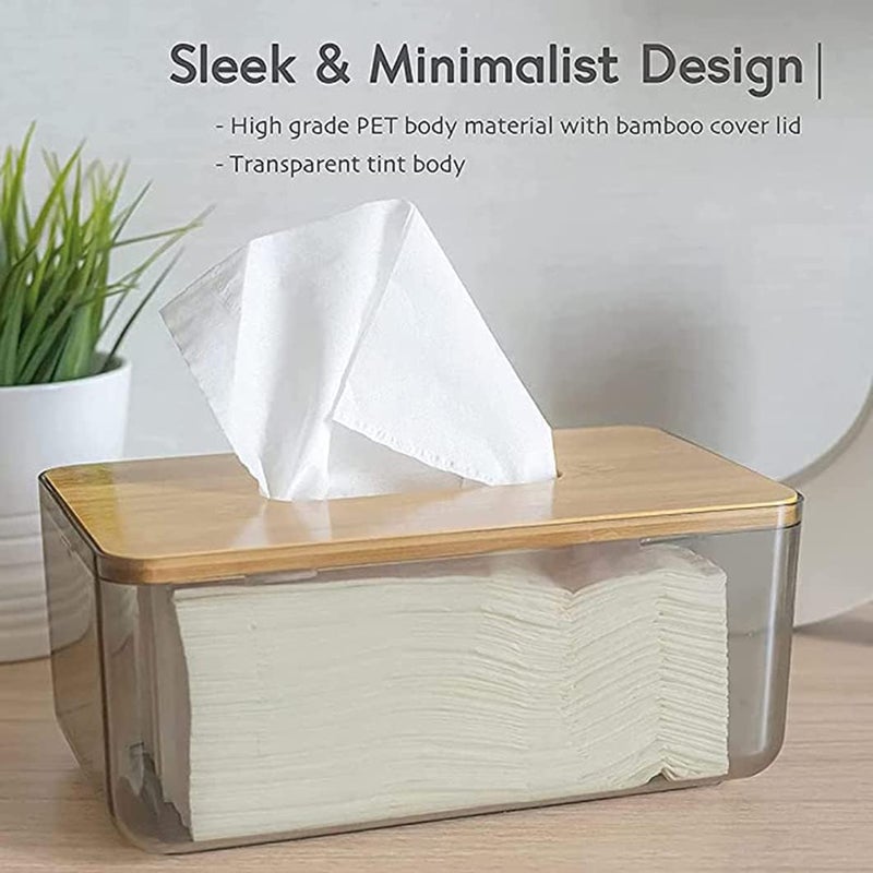 Transparent Tissue Box Cover with Bamboo Lid – Minimalist Rectangle Tissue Holder & Dispenser for Facial Tissues or Dryer Sheets, Large Size for Bathroom, Living Room, or Bedroom - Image 4
