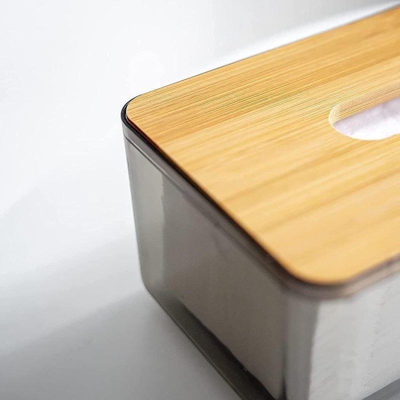 Transparent Tissue Box Cover with Bamboo Lid – Minimalist Rectangle Tissue Holder & Dispenser for Facial Tissues or Dryer Sheets, Large Size for Bathroom, Living Room, or Bedroom - Image 2