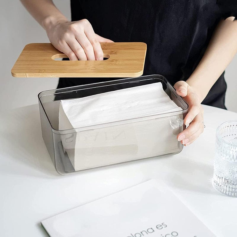 Transparent Tissue Box Cover with Bamboo Lid – Minimalist Rectangle Tissue Holder & Dispenser for Facial Tissues or Dryer Sheets, Large Size for Bathroom, Living Room, or Bedroom - Image 3