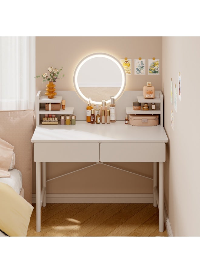 Simple Makeup Vanity Dressing Table, Steel Leg Small White Table with Shelf, Drawer, Mirror and Led Light for Bedroom and Small Space (RJ80CK, 80 * 40cm) - Image 3