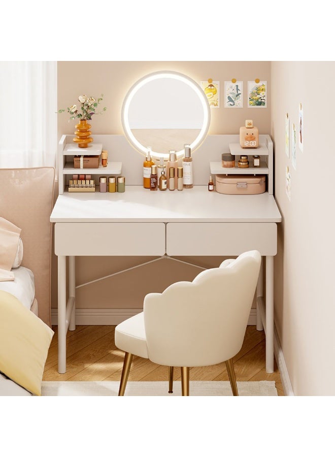 Simple Makeup Vanity Dressing Table, Steel Leg Small White Table with Shelf, Drawer, Mirror and Led Light for Bedroom and Small Space (RJ80CK, 80 * 40cm) - Image 4