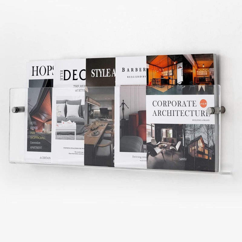 XOHYW 2 Pack Clear Acrylic Magazine Holder, Wall Mount Bookshelf Magazine Rack, Literature Brochure File Display Shelf for Waiting Room, Living Room, Office, Home, Organization - Image 5