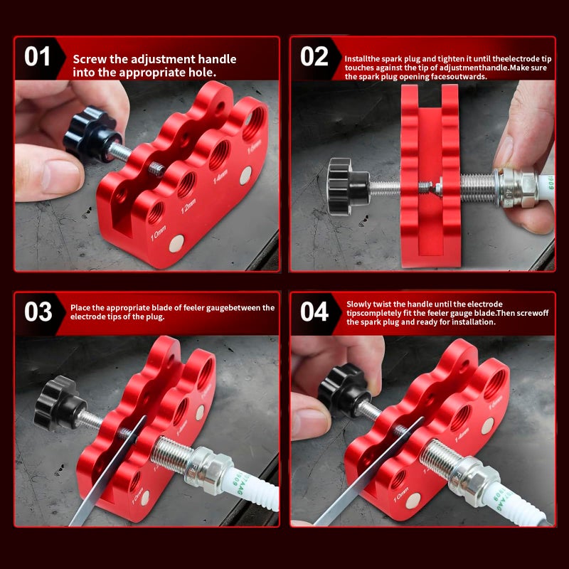 CNRAQR Universal Spark Plug Gap Tool for Most 10mm 12mm 14mm 16mm Spark Plugs with 1 Set Feeler Gauge Red - Image 2