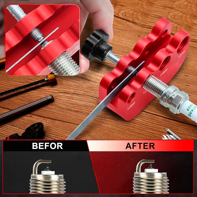 CNRAQR Universal Spark Plug Gap Tool for Most 10mm 12mm 14mm 16mm Spark Plugs with 1 Set Feeler Gauge Red - Image 5