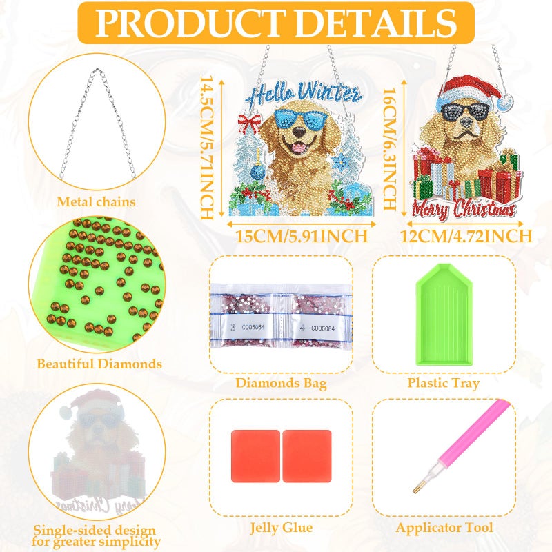 Cinnvoice 12 Pcs Seasonal Diamond Art Wreath Kits Holiday Fall Halloween 5D Diy Diamond Art Hanging Signs Thanksgiving Christmas Ornaments For Wall Door Decoration(Dog) - Image 3