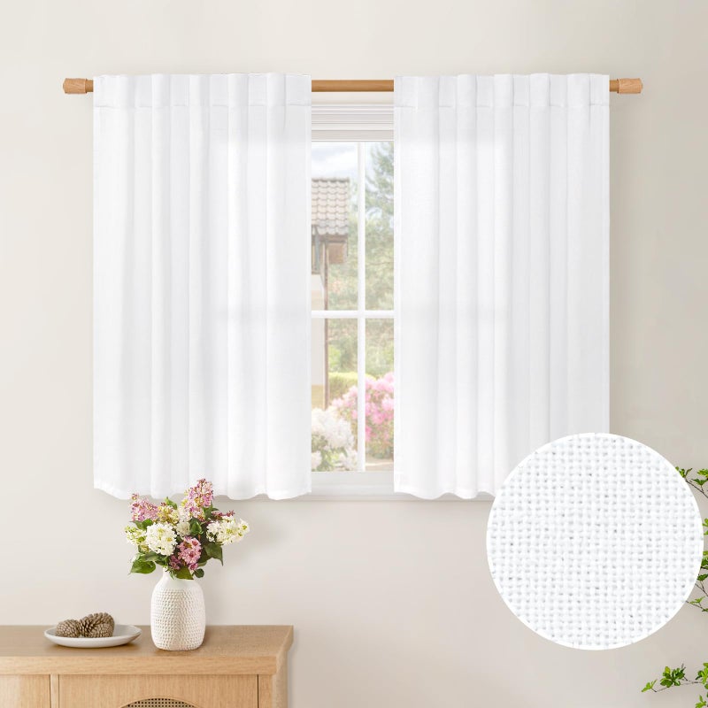 BGment بئسة الستائر البيضاء البيضاء طولها 30 بوصة لنافذة المطبخ فوق قضيب الحوض الجيب تصفية الستائر القصيرة لمقهى الحمام خفيفة الوزن مقاطع الخصوصية 42 × 30 بوصة - Image 1