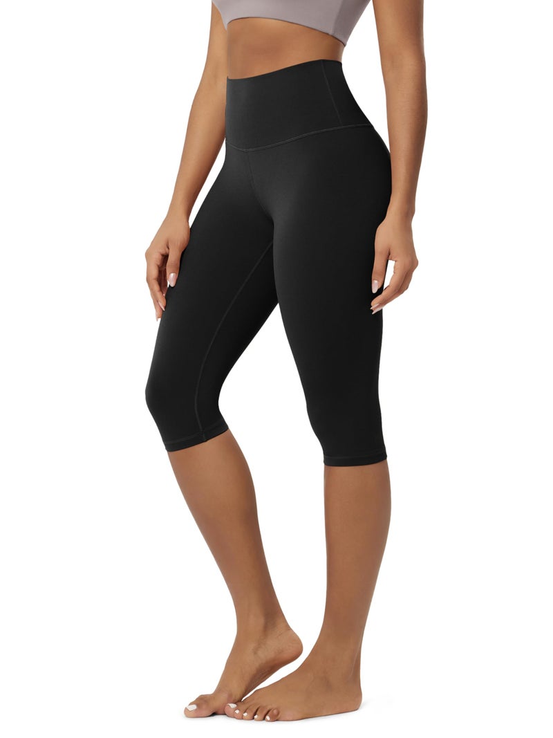 ODODOS Buttery Soft Lounge Yoga Capris for Women 14" High Waist Knee Length Leggings, Black, Large - Image 1