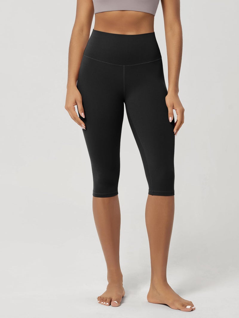 ODODOS Buttery Soft Lounge Yoga Capris for Women 14" High Waist Knee Length Leggings, Black, Large - Image 2