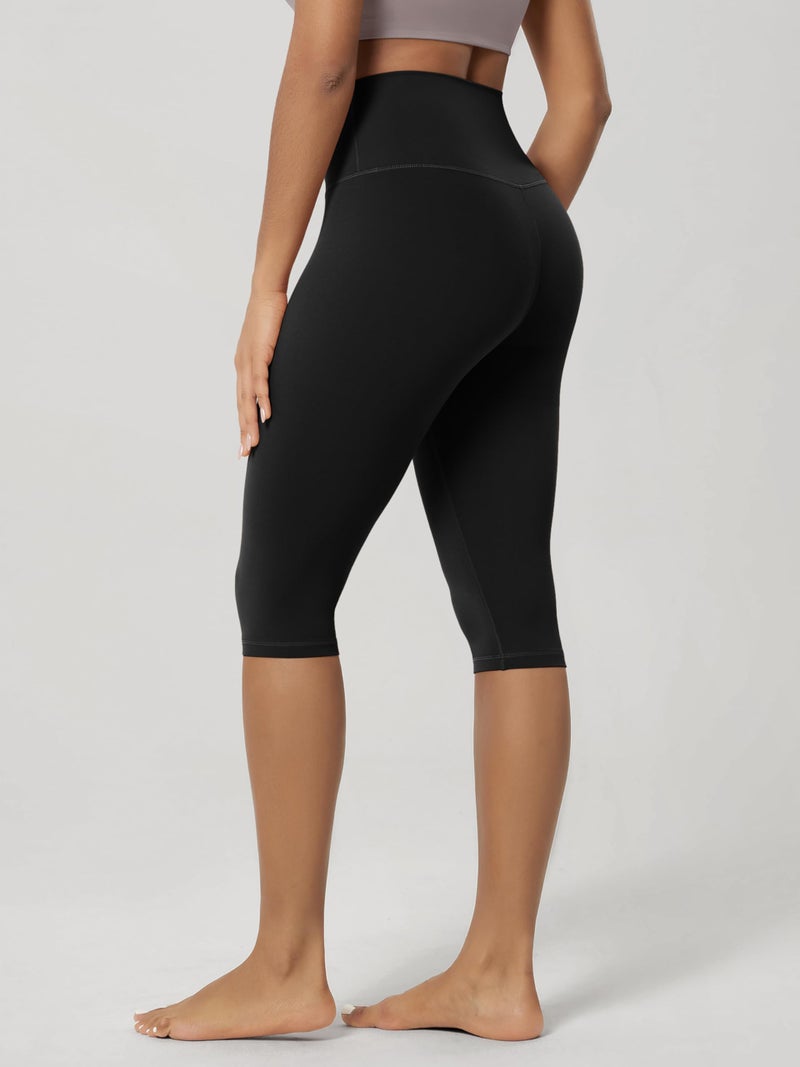 ODODOS Buttery Soft Lounge Yoga Capris for Women 14" High Waist Knee Length Leggings, Black, Large - Image 4