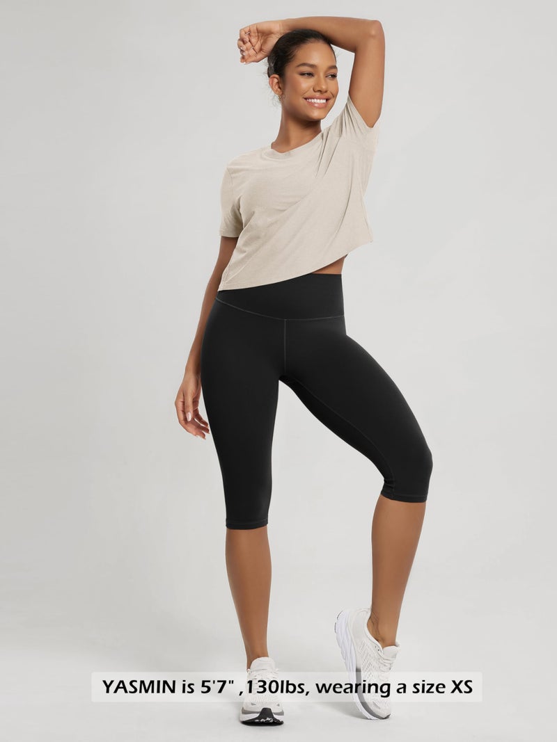 ODODOS Buttery Soft Lounge Yoga Capris for Women 14" High Waist Knee Length Leggings, Black, Large - Image 5