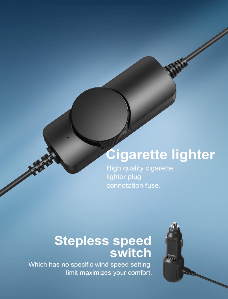 Comoistar 8.5 Inch Portable Car Cooling Fan, 12V/24V Electric Vehicle Fans with Stepless Control, 150° Rotation, Quiet Air Circulator Fan with Cigarette Lighter for SUV, RV, Truck, Boat for Rear Seat, Headrest - Image 5