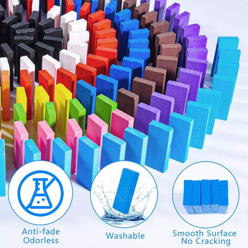 OBTANIM 600 Pcs Colorful Wooden Domino Blocks Set Tile Bulk Building Racing Stacking Games Educational Toys for Kids Birthday Party Favor - Image 4