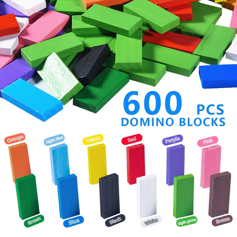 OBTANIM 600 Pcs Colorful Wooden Domino Blocks Set Tile Bulk Building Racing Stacking Games Educational Toys for Kids Birthday Party Favor - Image 2