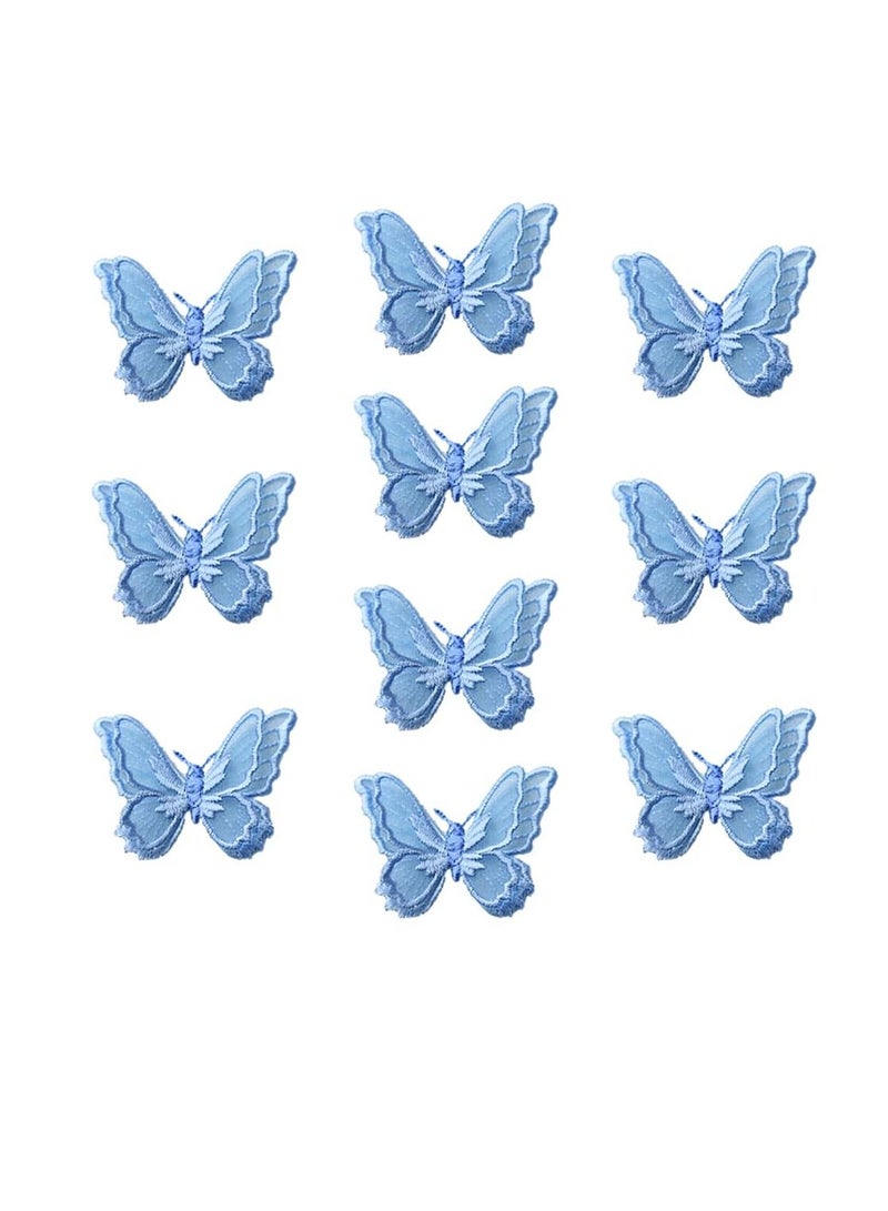 Y&D Butterfly Lace Trim, KASTWAVE 3D Double Layers Organza Patches Fabric Sewing Embroidery, DIY for Party, Wedding, Bridal, Women, Dress Decoration (10pcs Blue Butterfly)  - Image 1