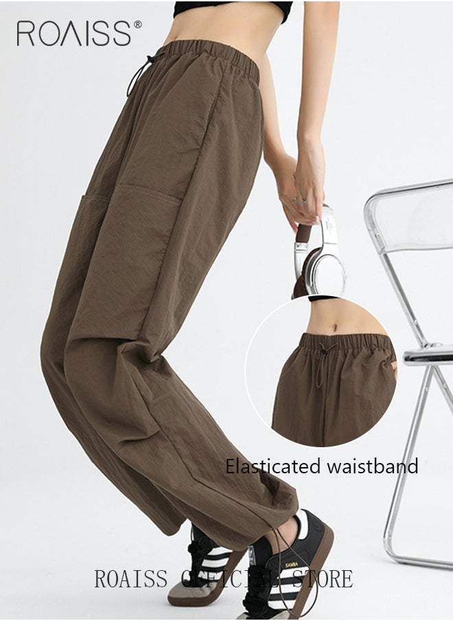 roaiss Women HighWaisted Utility Pants Casual Drawstring Jogger Leg Shaping Fashionable Slimming Flowy Wide Leg Versatile and Stylish  - Image 4