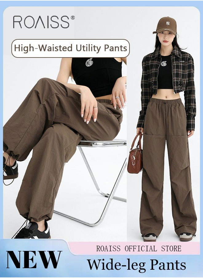 roaiss Women HighWaisted Utility Pants Casual Drawstring Jogger Leg Shaping Fashionable Slimming Flowy Wide Leg Versatile and Stylish  - Image 1