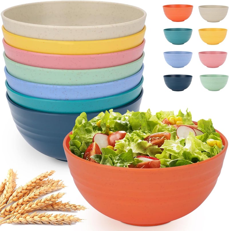 UUGLAM Unbreakable Cereal Bowls Set of 8, 28 Oz Wheat Straw Bowl Sets, Microwave & Dishwasher Safe Bowls for Kitchen, Reusable Plastic Bowl for Soup, Salad, Rice, Snack, BPA Free, Multicolor - Image 1