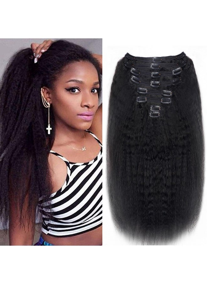 Mihugass - Mihugass Clip in Hair Extensions Real Human Hair Clip ins Double Weft Kinky Straight Clip ins for Women 120g 8pcs Clip on Hair Extensions Human Hair (18 Inch) - Image 1