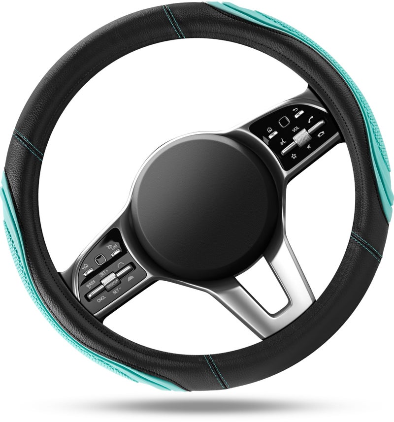 Road Comforts Car Steering Wheel Cover - Microfiber Leather Steering Wheel Wrap Sports 14.5-15 Inch Steering Wheel Cover Non-Slip for Men Women Mint Color - Image 2