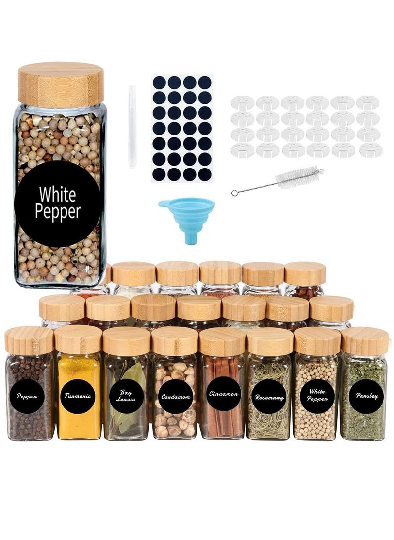 Generic - 24 Spice Jars with Labels, 4 oz Glass Spice Jars with Bamboo Lids, Spice Box set with Stickers, Collapsible Funnel, Pens, Spoons, Spice Storage Jars for Spice Racks, Cabinets, Drawers - Image 1