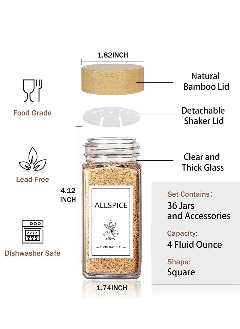 Generic - 24 Spice Jars with Labels, 4 oz Glass Spice Jars with Bamboo Lids, Spice Box set with Stickers, Collapsible Funnel, Pens, Spoons, Spice Storage Jars for Spice Racks, Cabinets, Drawers - Image 1