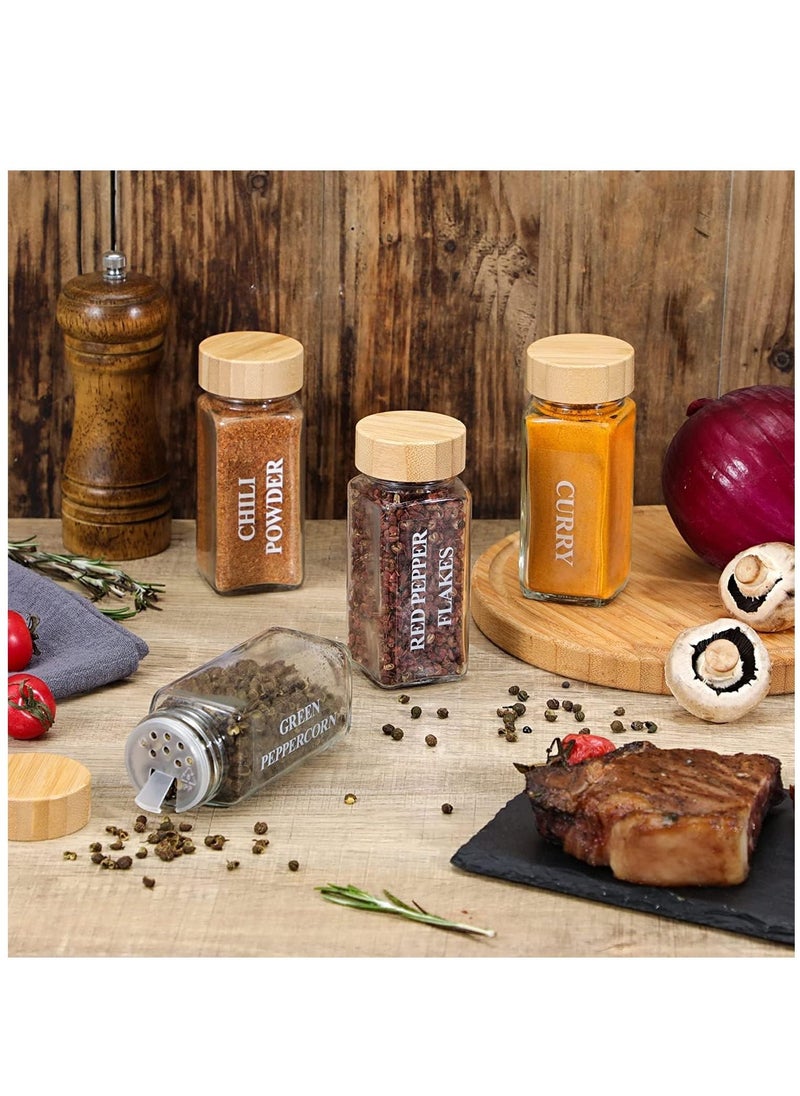 Generic - 24 Spice Jars with Labels, 4 oz Glass Spice Jars with Bamboo Lids, Spice Box set with Stickers, Collapsible Funnel, Pens, Spoons, Spice Storage Jars for Spice Racks, Cabinets, Drawers - Image 1
