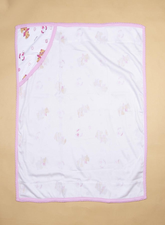 Tinycare Cotton Bath Hooded Towel for New Born, Extra Soft Terry Fabric Printed Towel for Kids/Toddler/Infants 72 x 72cm, Quick Absorbent, Reusable Napkins Bathing Towels (Pink- 1P) 0-12 Months - Image 3
