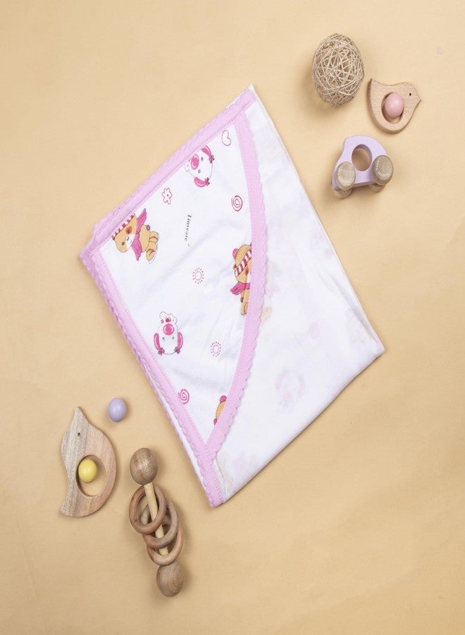 Tinycare Cotton Bath Hooded Towel for New Born, Extra Soft Terry Fabric Printed Towel for Kids/Toddler/Infants 72 x 72cm, Quick Absorbent, Reusable Napkins Bathing Towels (Pink- 1P) 0-12 Months - Image 2