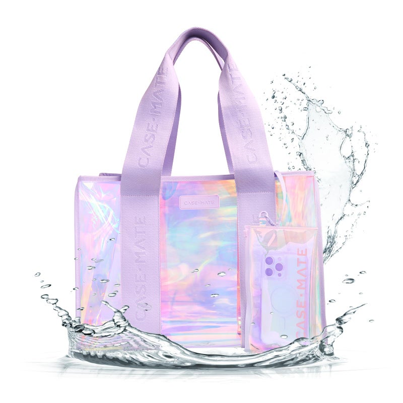 Case-Mate Soap Bubble Large Tote Bag - Iridescent Shoulder Bag with Phone Pouch - Tip-Proof Clear Waterproof Travel Tote for Women - Foldable & Washable Handbag for Work, Travel, Gym, Beach & Pool - Image 1