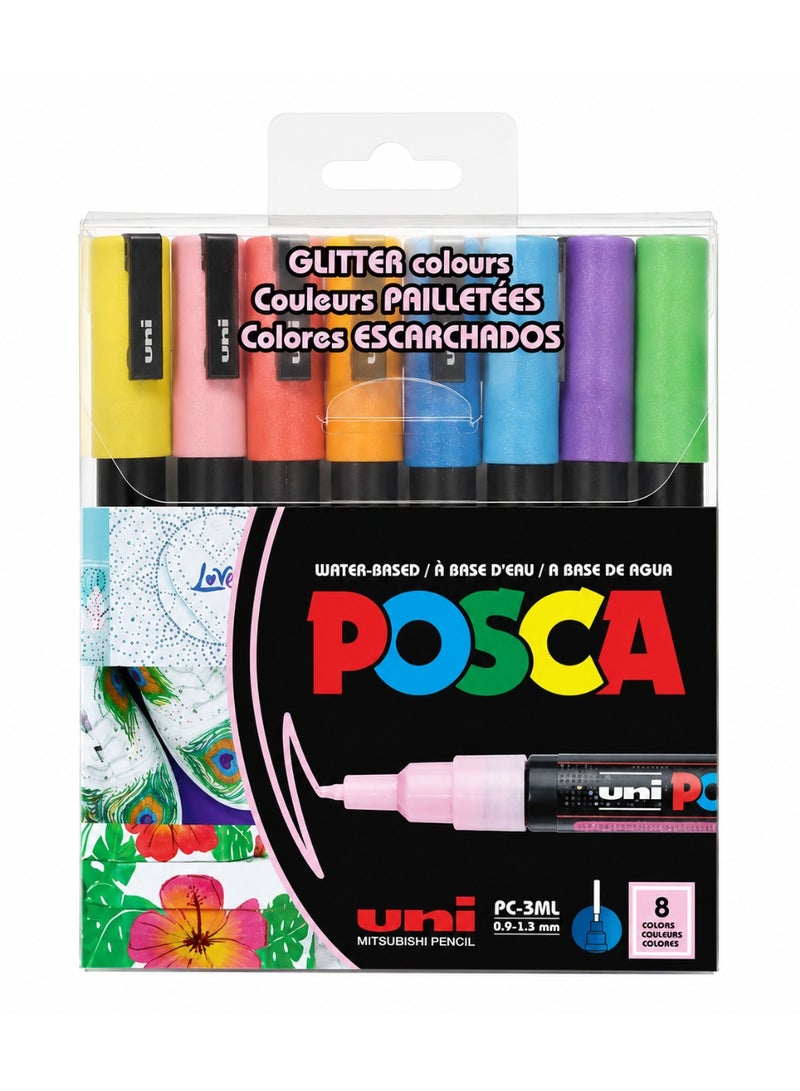 UNI POSCA POSTER COLOR MARKERS 0.9mm- 8 GLITTER COLOUR SET