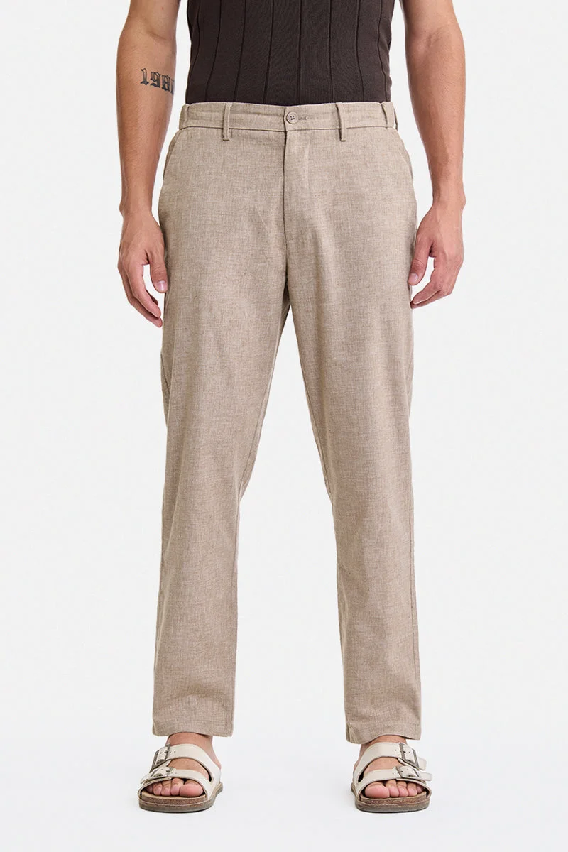 SNITCH Brown Brown Textured Relaxed Trousers for Men | Best Price UAE