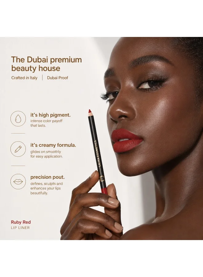 Liliya Cosmetics Long Lasting Lip Liner Pencil Highly Pigmented Precision Definition – Ruby Red