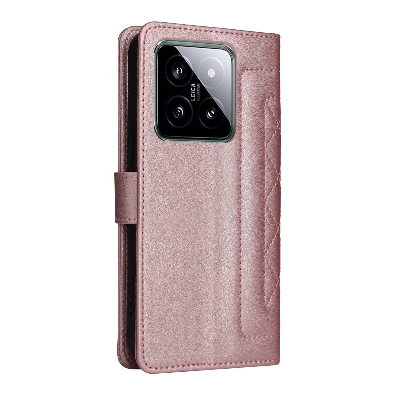 HuHa Protective Cover For Xiaomi 14 5G Diamond Lattice Leather Flip Phone Case(Rose Gold) - Image 3